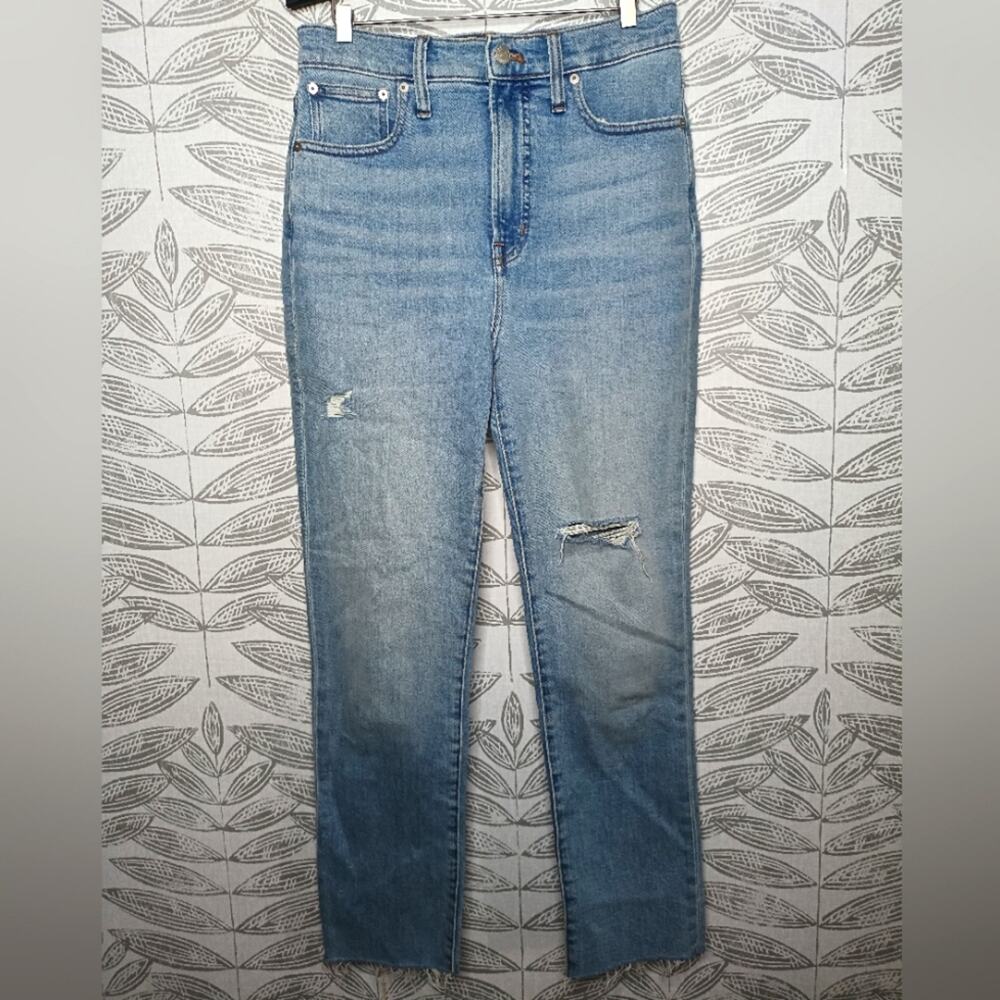 Madewell Perfect Vintage Jeans Blue Stretch Denim Raw Hem High Waist